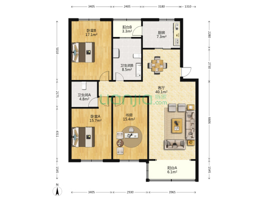 招商新村 3室1厅2卫 143平方