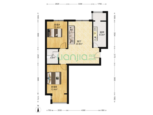 碧水蓝天 2室1厅1卫 88平方