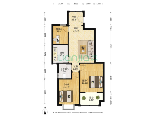 新华路1799号 3室1厅1卫 129平方