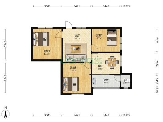 滇池路31号 3室2厅1卫 68平方