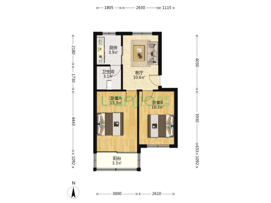 浙江省第一地质大队 2室1厅1卫 55平方
