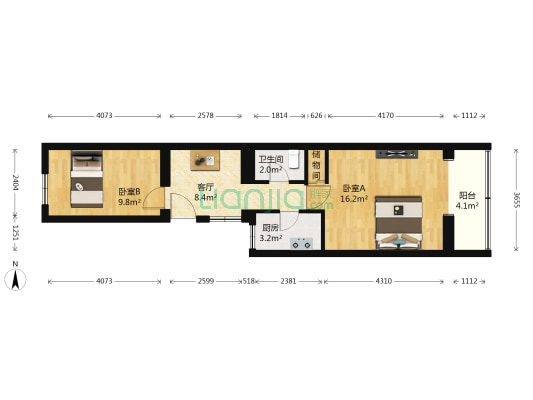潘家坡胡同2号院 2室1厅1卫 57平方
