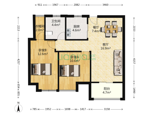 亚隆它山郡二期 2室2厅1卫 89平方