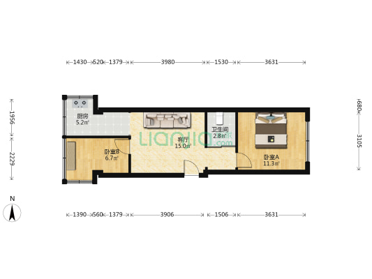 煤田设计院宿舍 2室1厅1卫 47平方