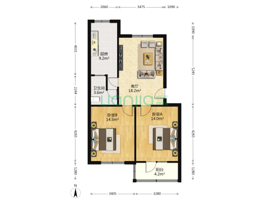 光明东里 2室1厅1卫 80平方