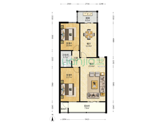 热力小区 2室2厅1卫 94平方