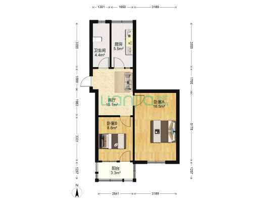 回收公司宿舍 2室1厅1卫 63平方