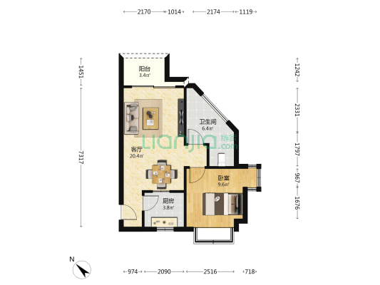 山景玉苑 1室1厅1卫 58平方