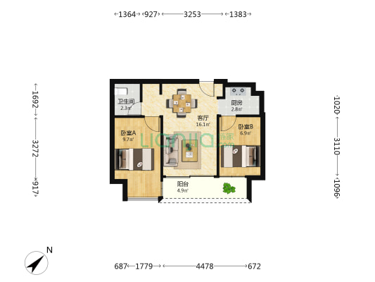 中洲坊创意中心 2室1厅1卫 65平方