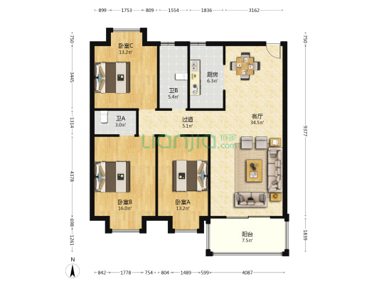 万豪公寓 3室1厅2卫 123平方