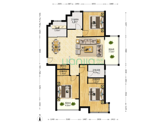 金河湾 3室2厅2卫 118平方