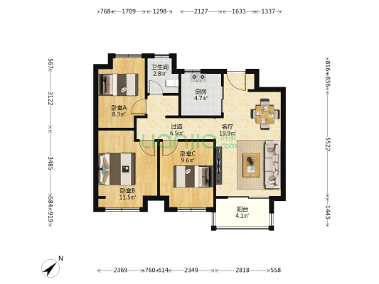翡翠天悦星园二期 3室1厅1卫 92平方