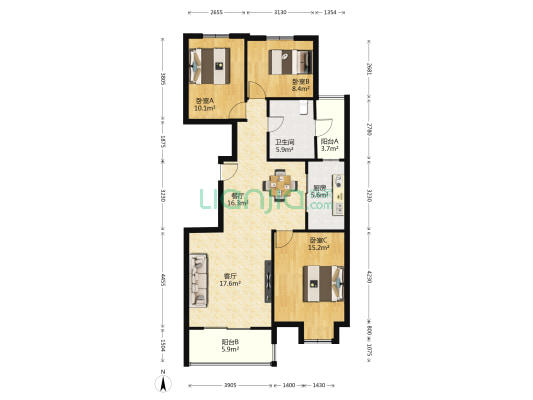 城置公园龙湾 3室2厅1卫 110平方