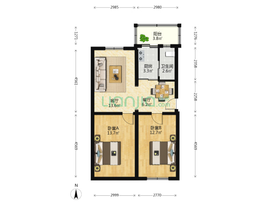崇山中路 2室2厅1卫 73平方