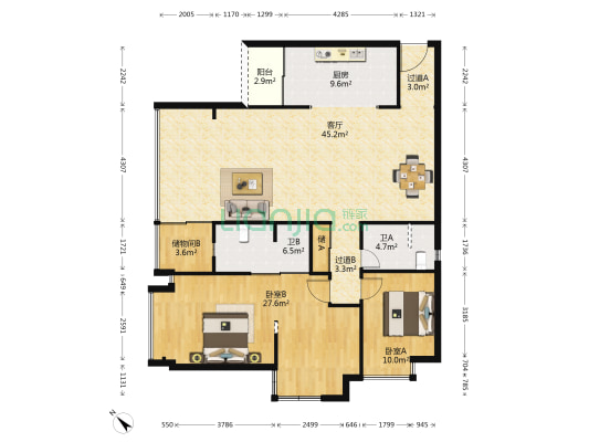 聚金花园 2室1厅2卫 133平方