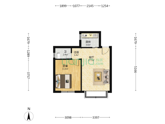 水竹苑2区 1室1厅1卫 67平方