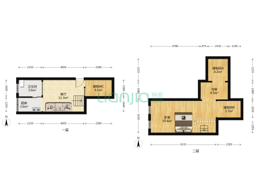 梦想空间 2室1厅1卫 70平方