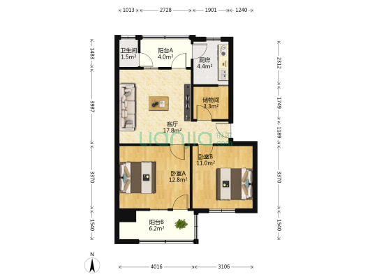 春园路建行家属院 2室1厅1卫 72平方