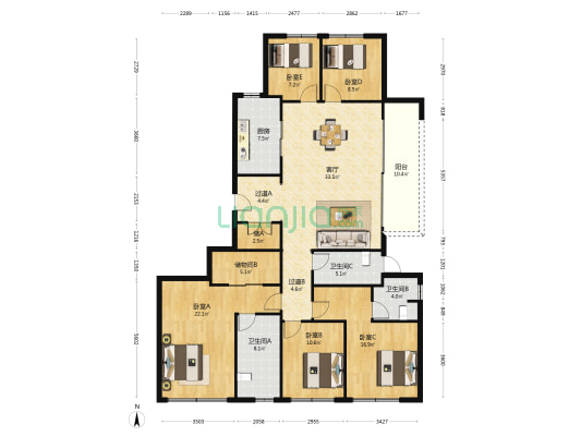 滨江天澜美境 5室1厅3卫 199平方