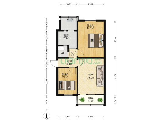 东风东路34号 2室1厅1卫 51平方