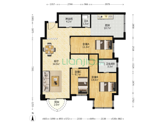 睿园 3室1厅3卫 131平方