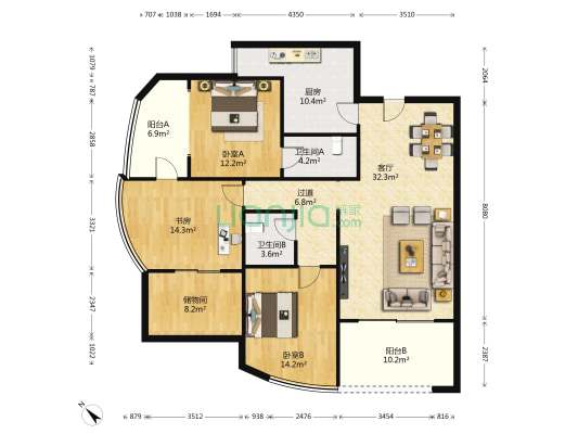 广电大厦 3室1厅2卫 160平方
