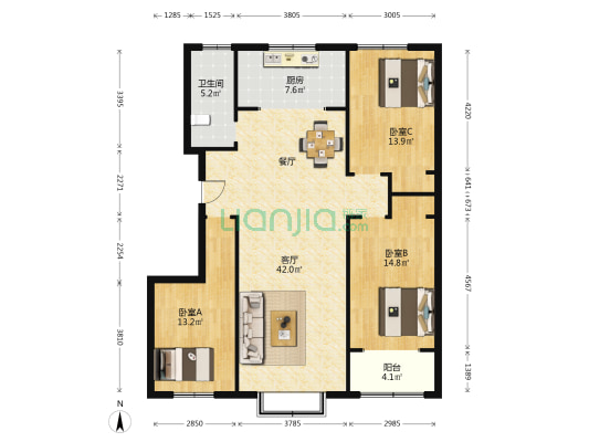 海韵御花园 3室1厅1卫 133平方
