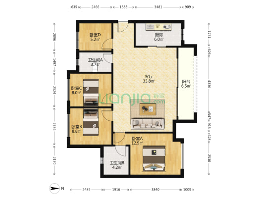 美的悦府 4室1厅2卫 109平方