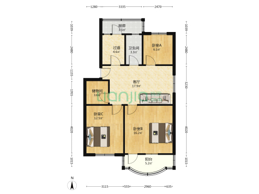 自来水加压站小区 3室1厅1卫 90平方
