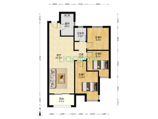 阳光城丽景湾二号院 3室1厅1卫 94平方