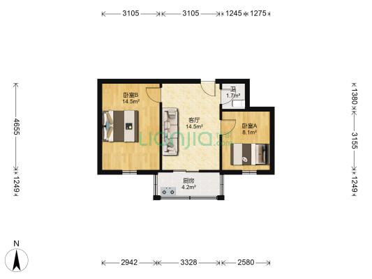 铁三局建筑处 2室1厅1卫 50平方