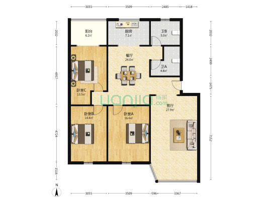 江湾路216号 3室2厅2卫 157平方
