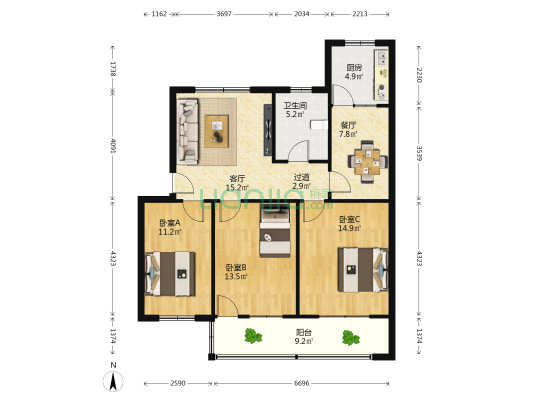 县棉麻家属院 3室2厅1卫 99平方