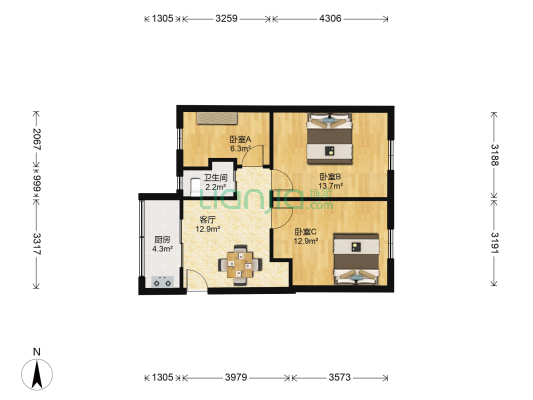 江宁路20号 3室1厅1卫 69平方
