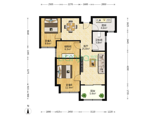 金苑阳光里 2室1厅1卫 87平方
