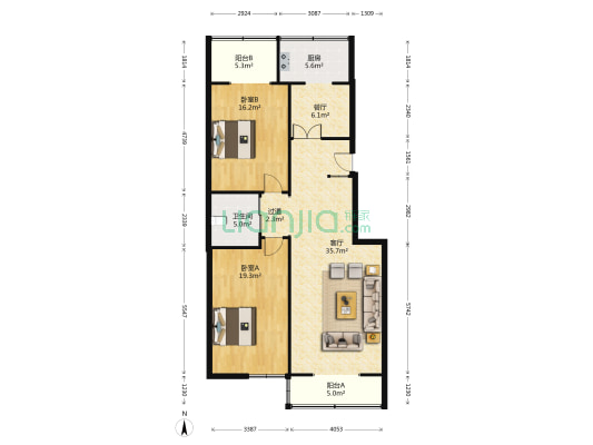 同煦苑小区 2室2厅1卫 130平方
