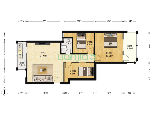 环城二路 3室1厅1卫 76平方