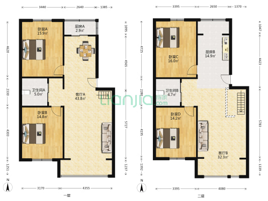 南湖家园 4室2厅2卫 165平方