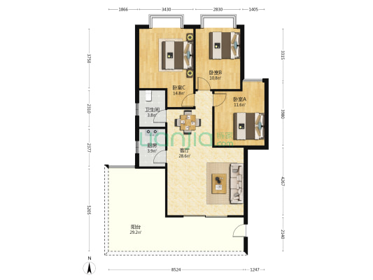 柏丽花园 3室1厅1卫 97平方