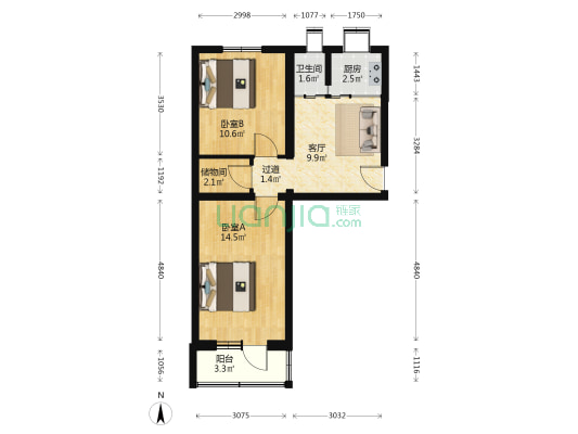 沙河医院家属院 2室1厅1卫 60平方