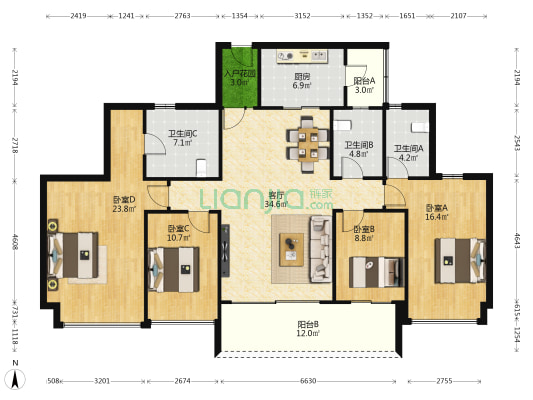祈福名望天下 4室1厅3卫 174平方