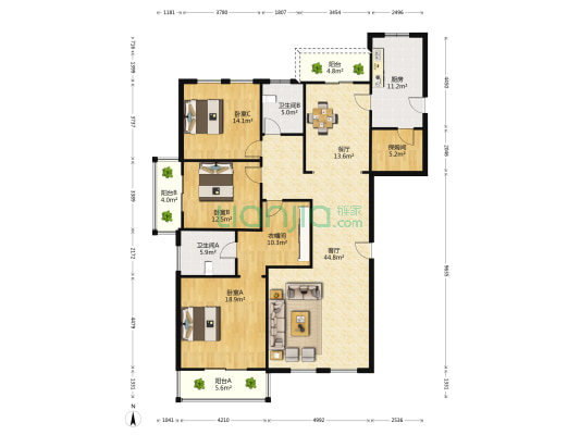 紫勋雍邸 3室2厅2卫 198平方