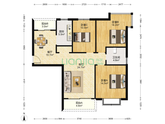 珍珠佳苑 3室2厅1卫 111平方