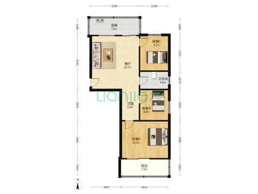 物资局宿舍 3室1厅1卫 91平方