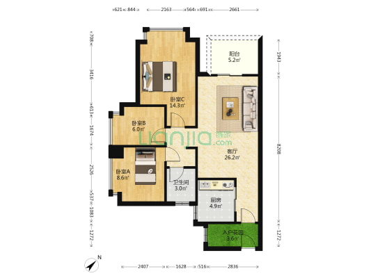 时代香海彼岸3期 3室1厅1卫 89平方