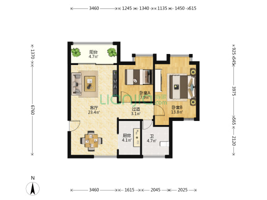 江海郡 2室1厅1卫 81平方