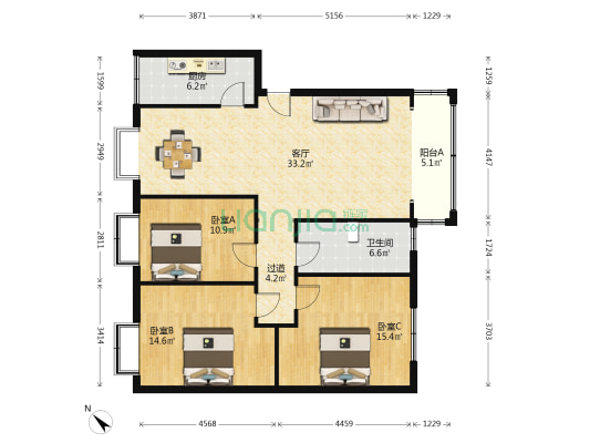 三官桥23号 3室1厅1卫 115平方