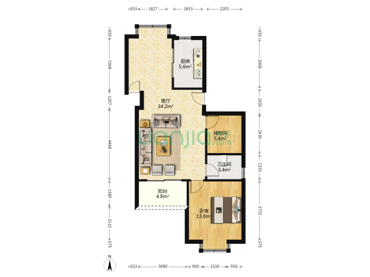 中南家园 1室1厅1卫 64平方