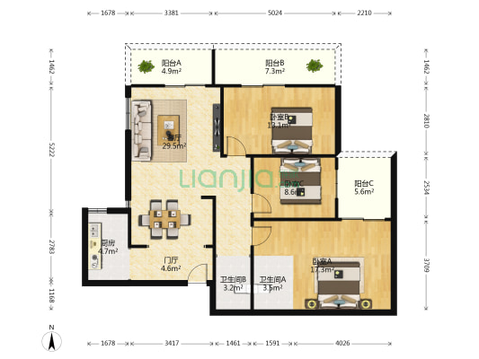 鑫隆公园大地 3室1厅2卫 120平方