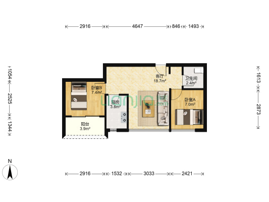 浩海明珠 2室1厅1卫 49平方